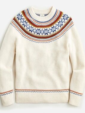 J.Crew Men’s Fair Isle Crewneck Sweater 100% Lambswool Nordic Yoke Men’s Large